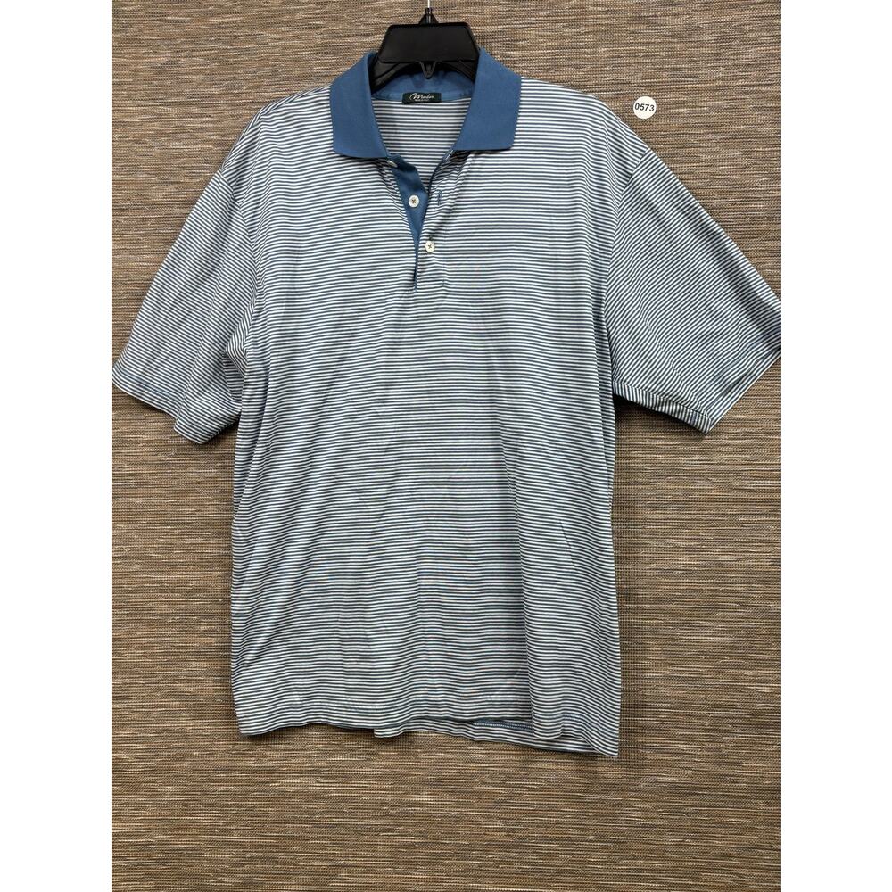 Marbas Polo Shirt Mens Large Blue Stripe Filo Di Scozia Italy Cotton Knit